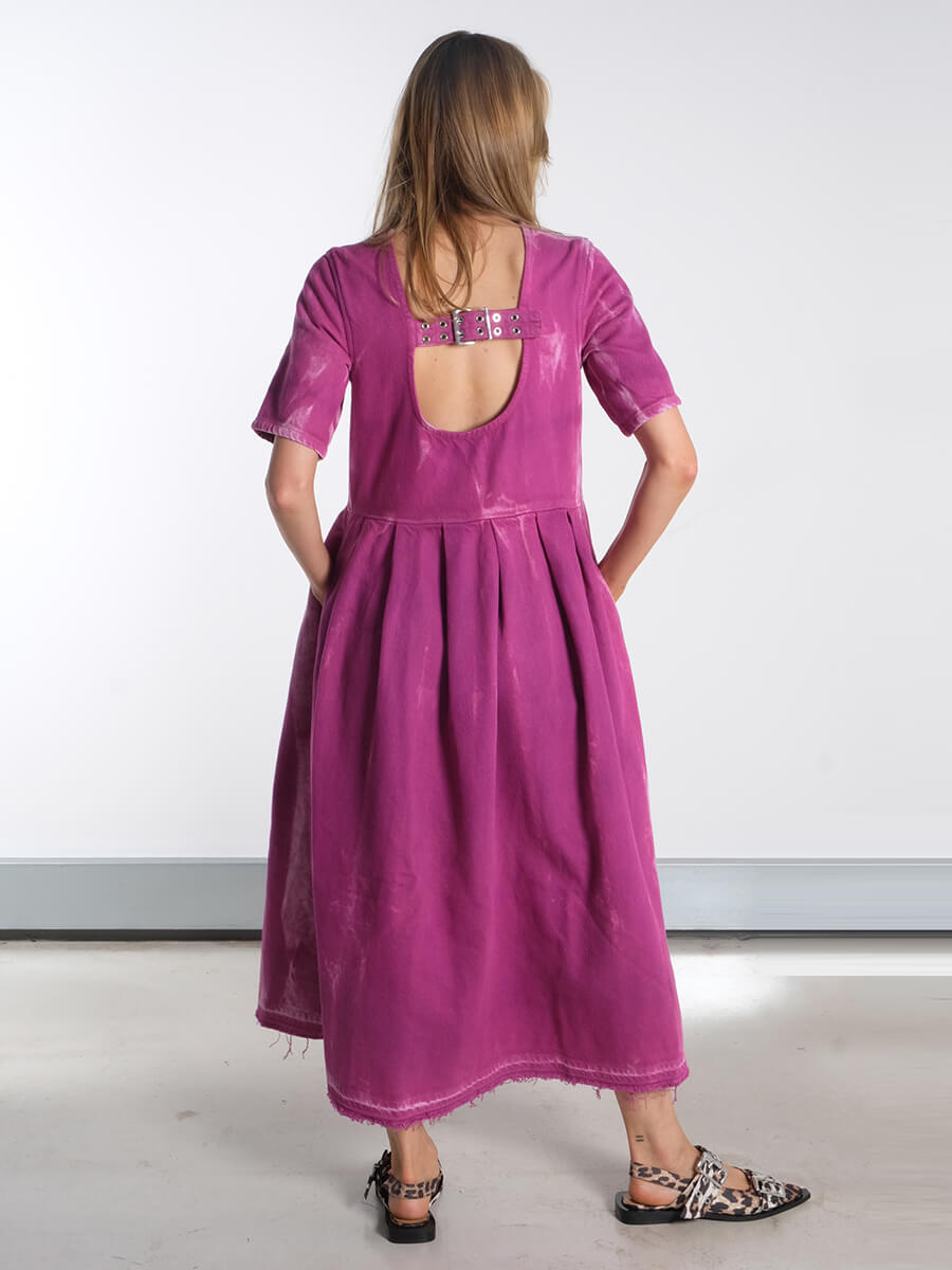 gann Overdyed Heavy Denim Open Back Midi Dress - Boysenberry