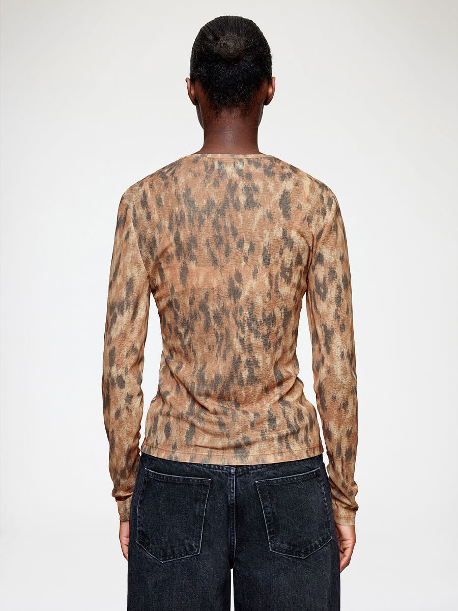 Ganni
Printed Marl Mesh Long-sleeve Top - Burro