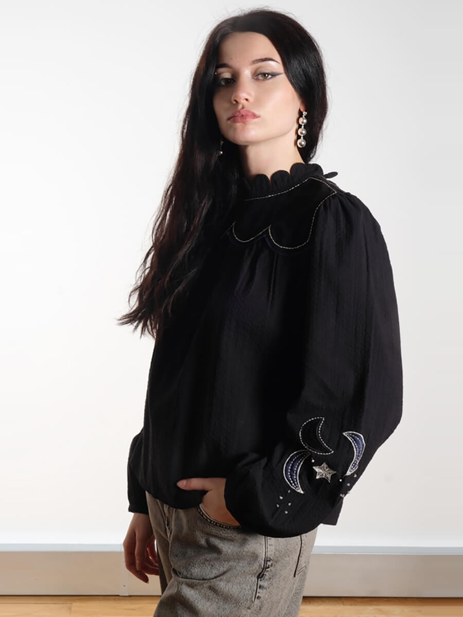 Moon and Star Embroidered Blouse