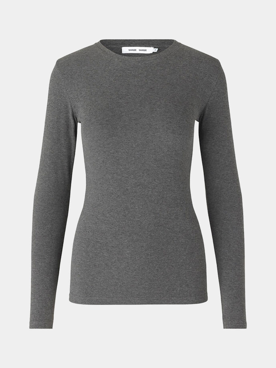 Samsoe Smasoe Alexa Long Sleeve Tee - Dark Grey Melange 