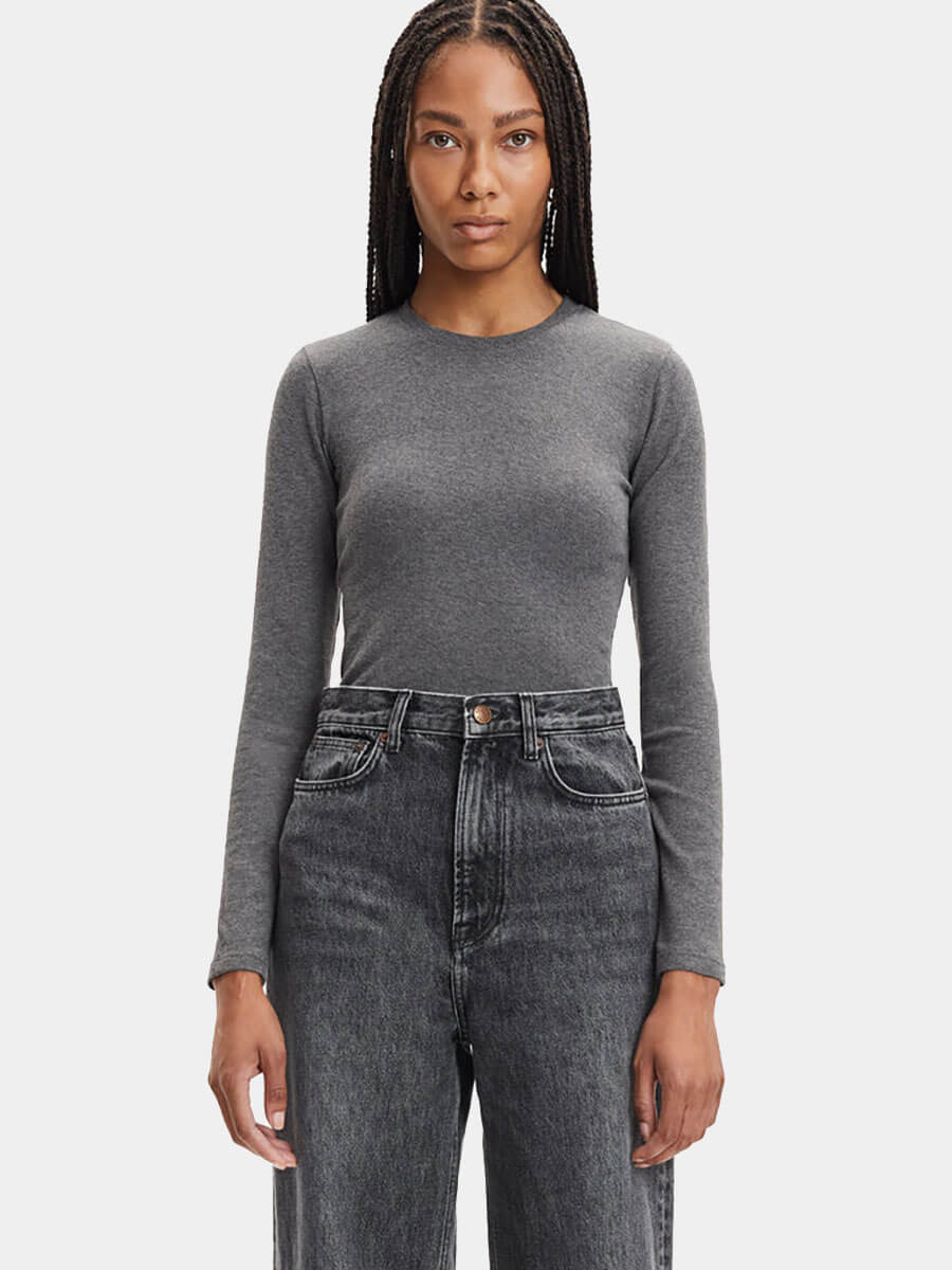 Samsoe Smasoe Alexa Long Sleeve Tee - Dark Grey Melange