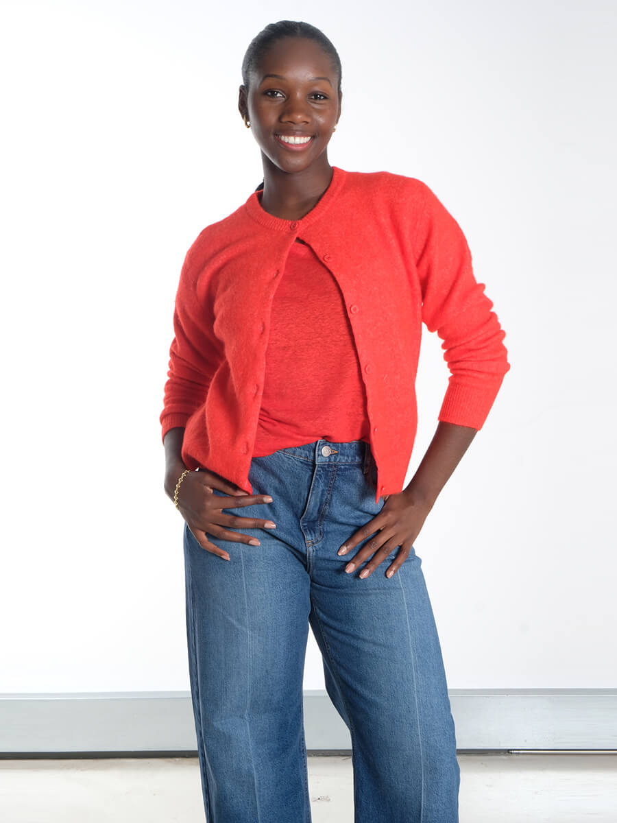 Samsoe Samsoe - Nor Short Cardigan -Saeli T-Shirt - Flame Scarlet - Munthe - Powell Jeans