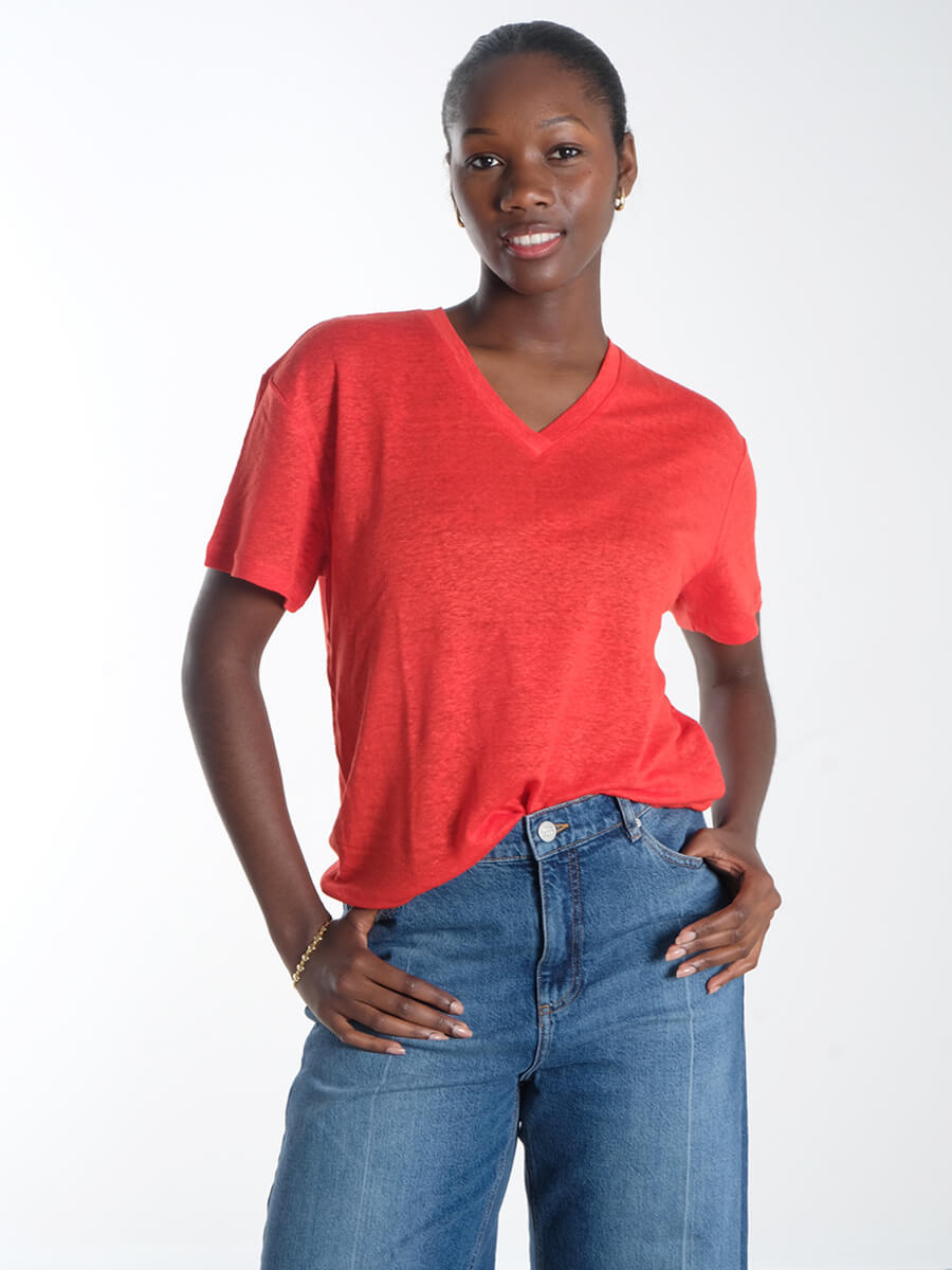 Samsoe Samsoe - Nor Short Cardigan -Saeli T-Shirt - Flame Scarlet - Munthe - Powell Jeans