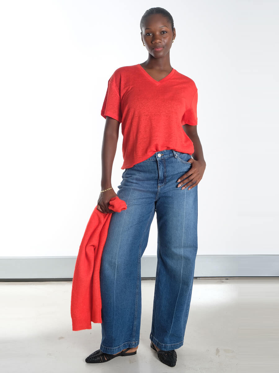 Samsoe Samsoe - Nor Short Cardigan -Saeli T-Shirt - Flame Scarlet - Munthe - Powell Jeans