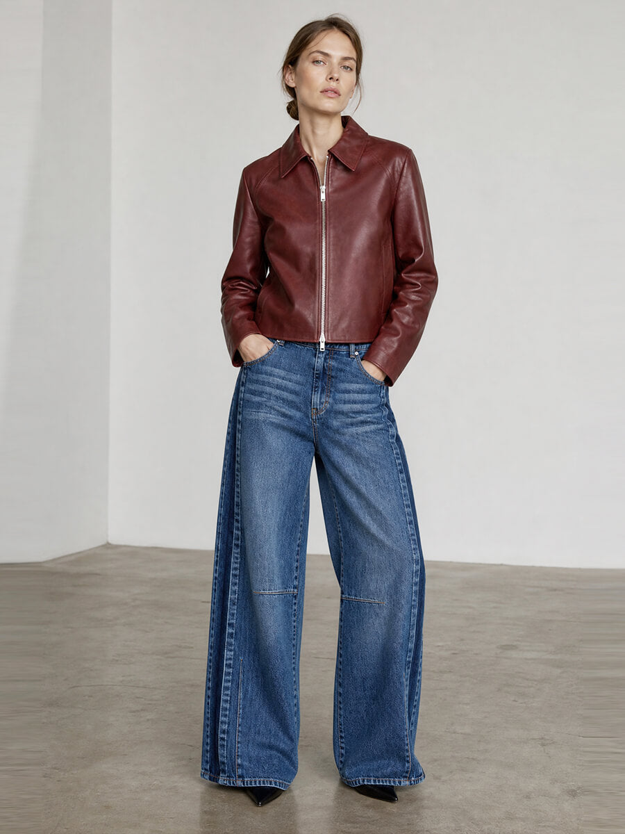 Samsoe Samsoe - Sashiva Leather Jacket - Fudge styled with white tee and charcoal tailored trousers