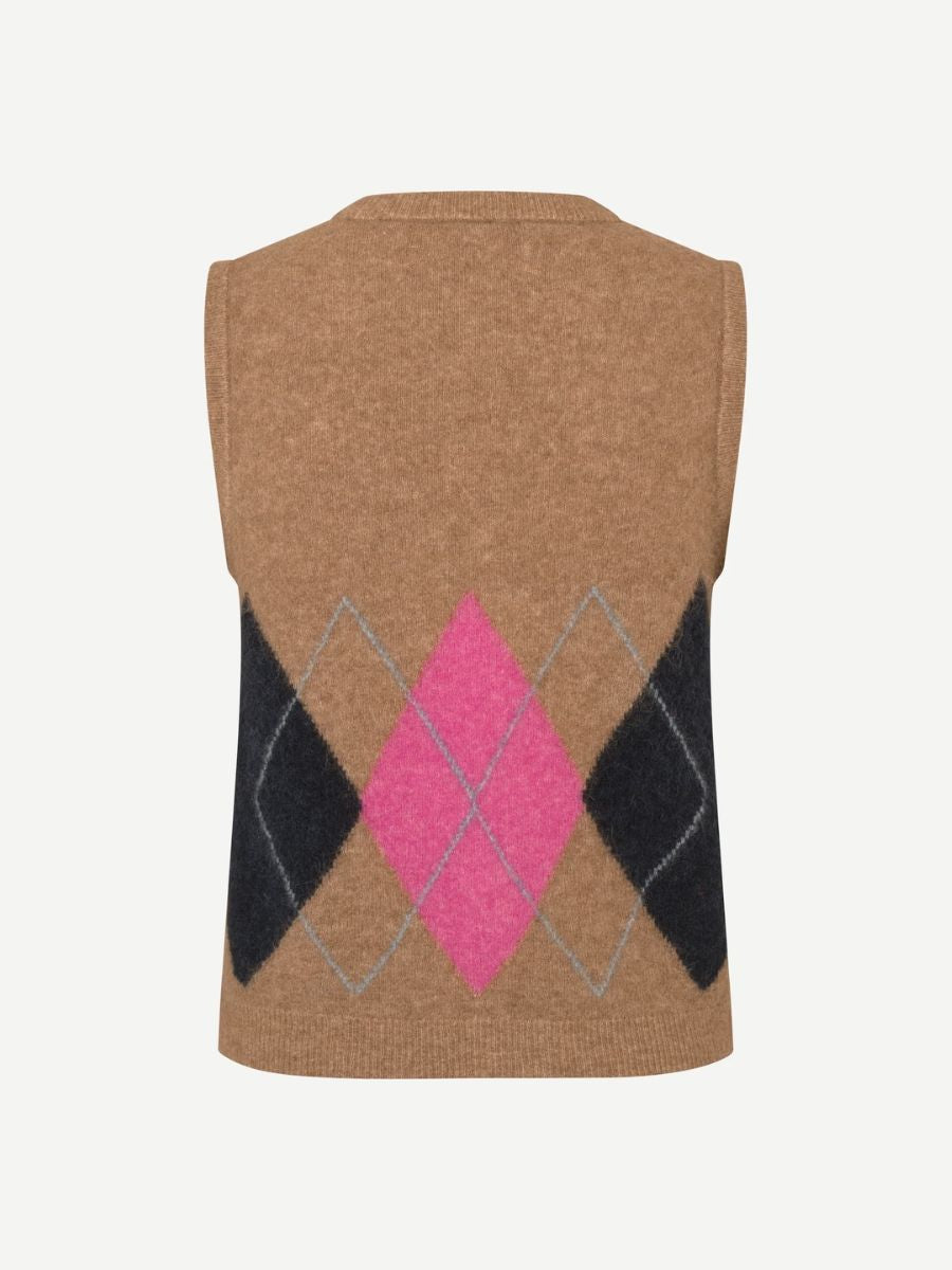 Samsoe Samsoe - Sanoura Vest - Lead Grey back view showing argyle motif continues onto the back