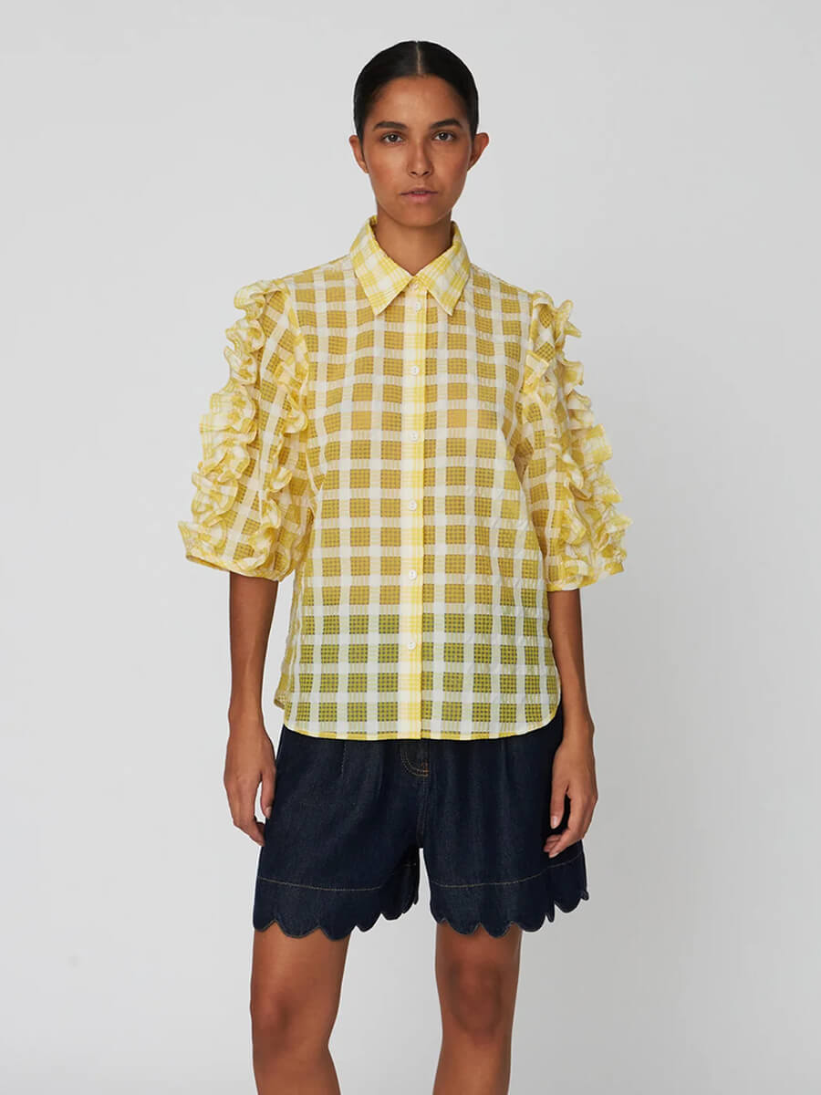 Stella Nova Delicate Checked Frill Shirt - Lovely Yellow