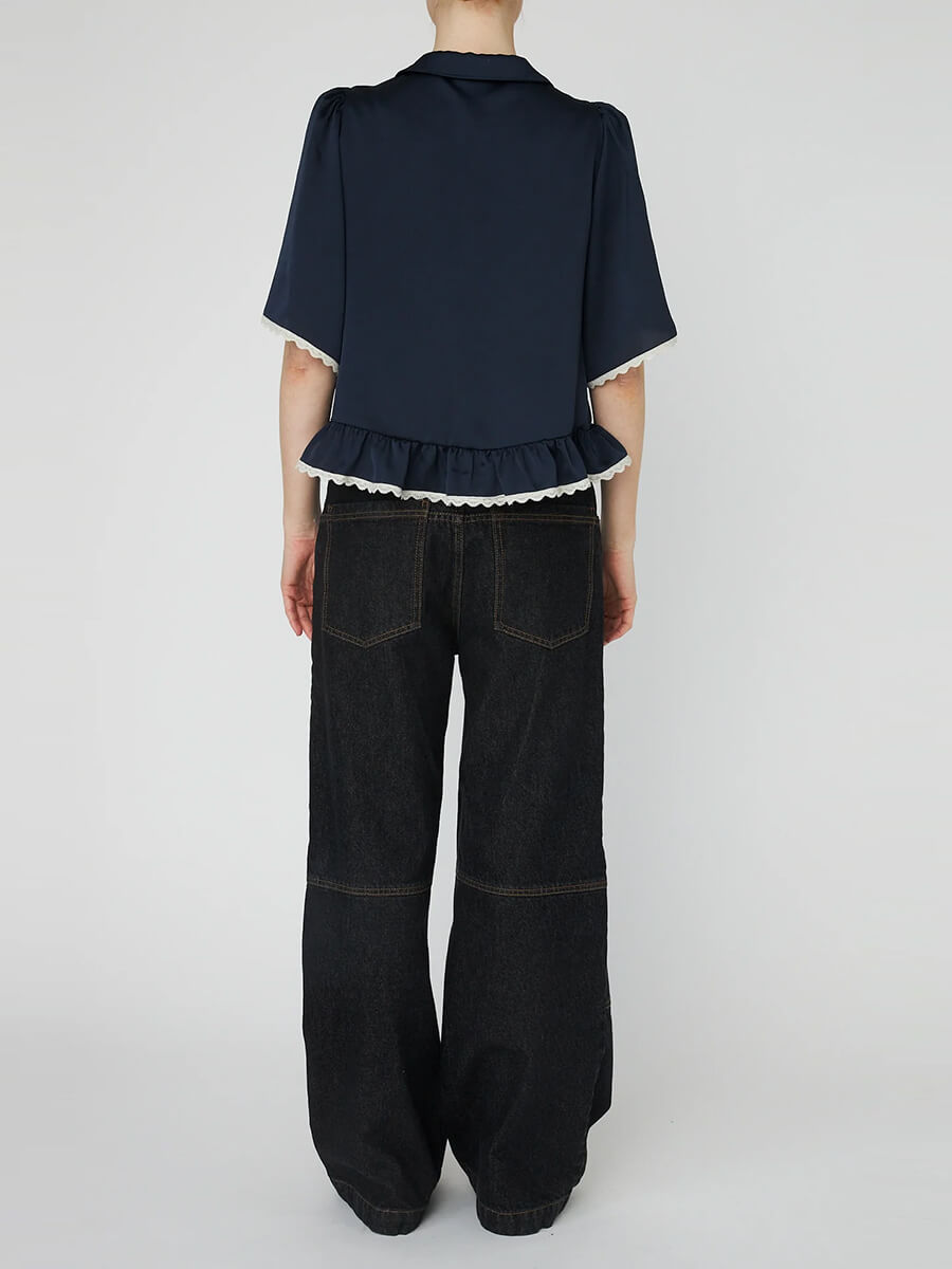 Stella Nova Delicate Lace Shirt - Navy/Creme