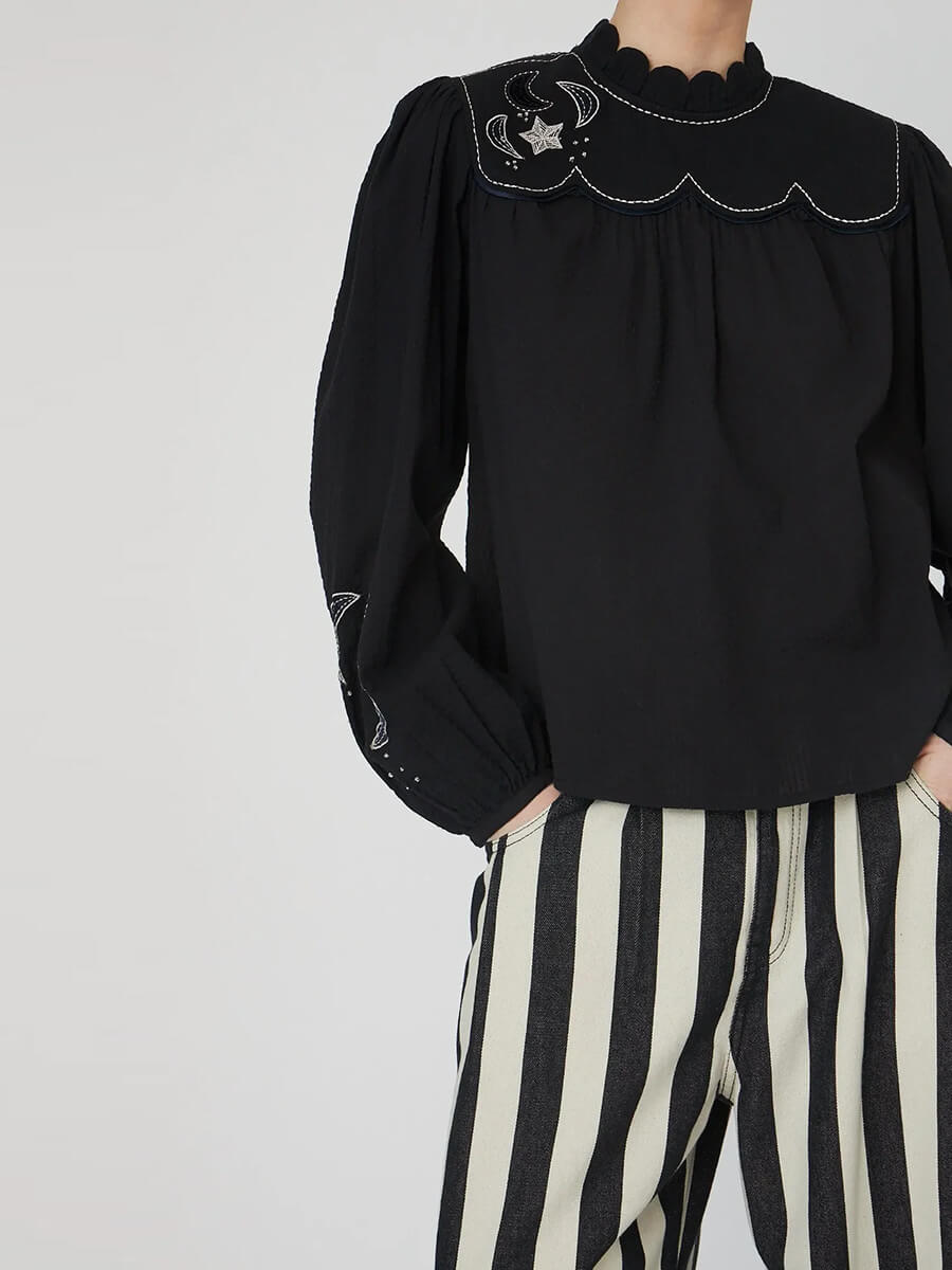 Moon and Star Embroidered Blouse
