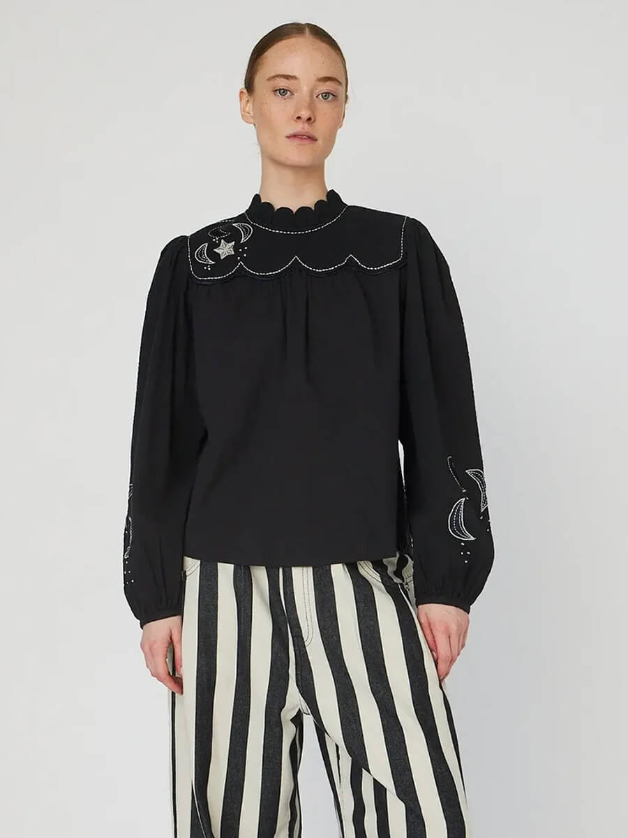 Moon and Star Embroidered Blouse