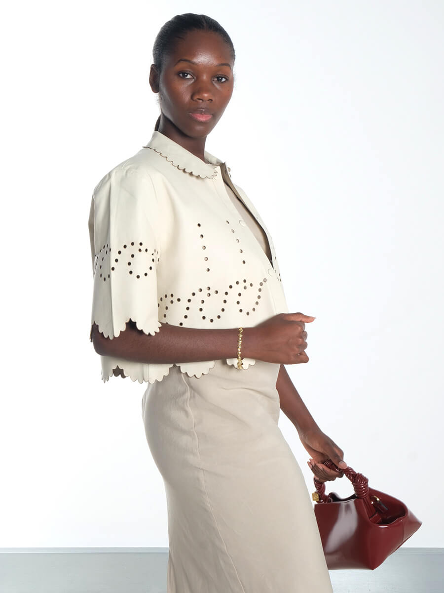 Stella Nova Pointelle Leather Shirt - Almost White