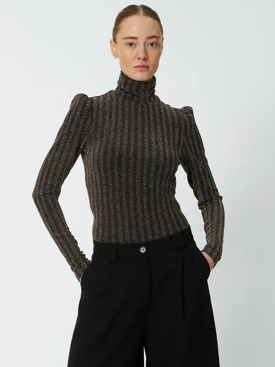 Stella Nova Striped-Lurex-Jersey-Blouse-Gold-Silver-Shimmer