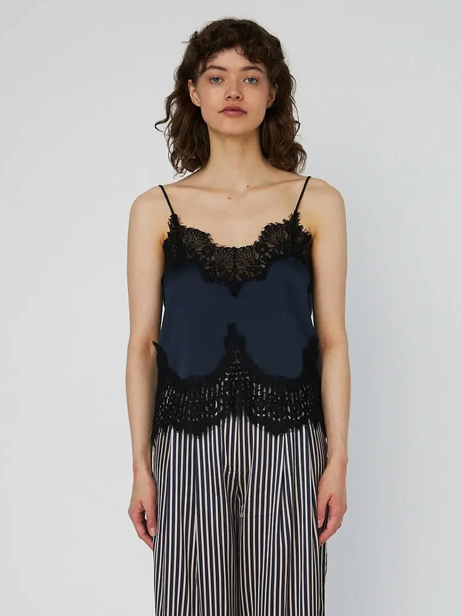 Stella Nova delicate-lace-Top-Ultra-Navy