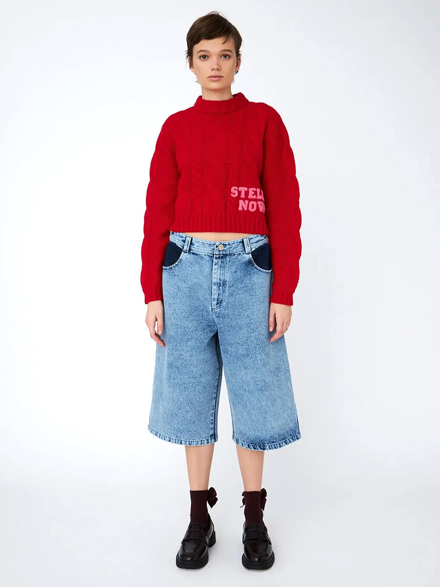Stella Nova - Cropped Cable Knit - Deep Red