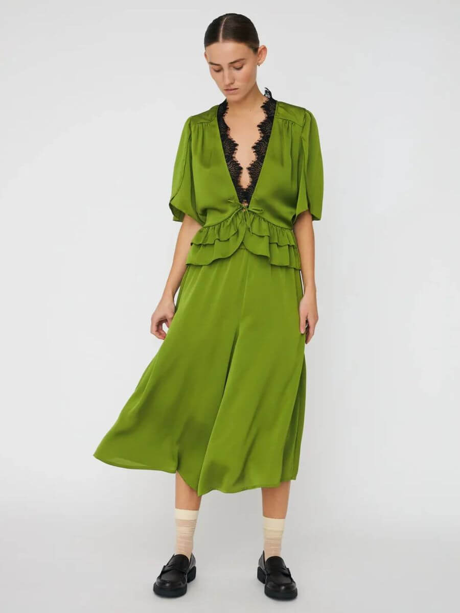 Stella Nova - Delicate Shorts - Green Flash styled with Delicate Tieband Blouse - green flash, black loafers and cream ankle socks