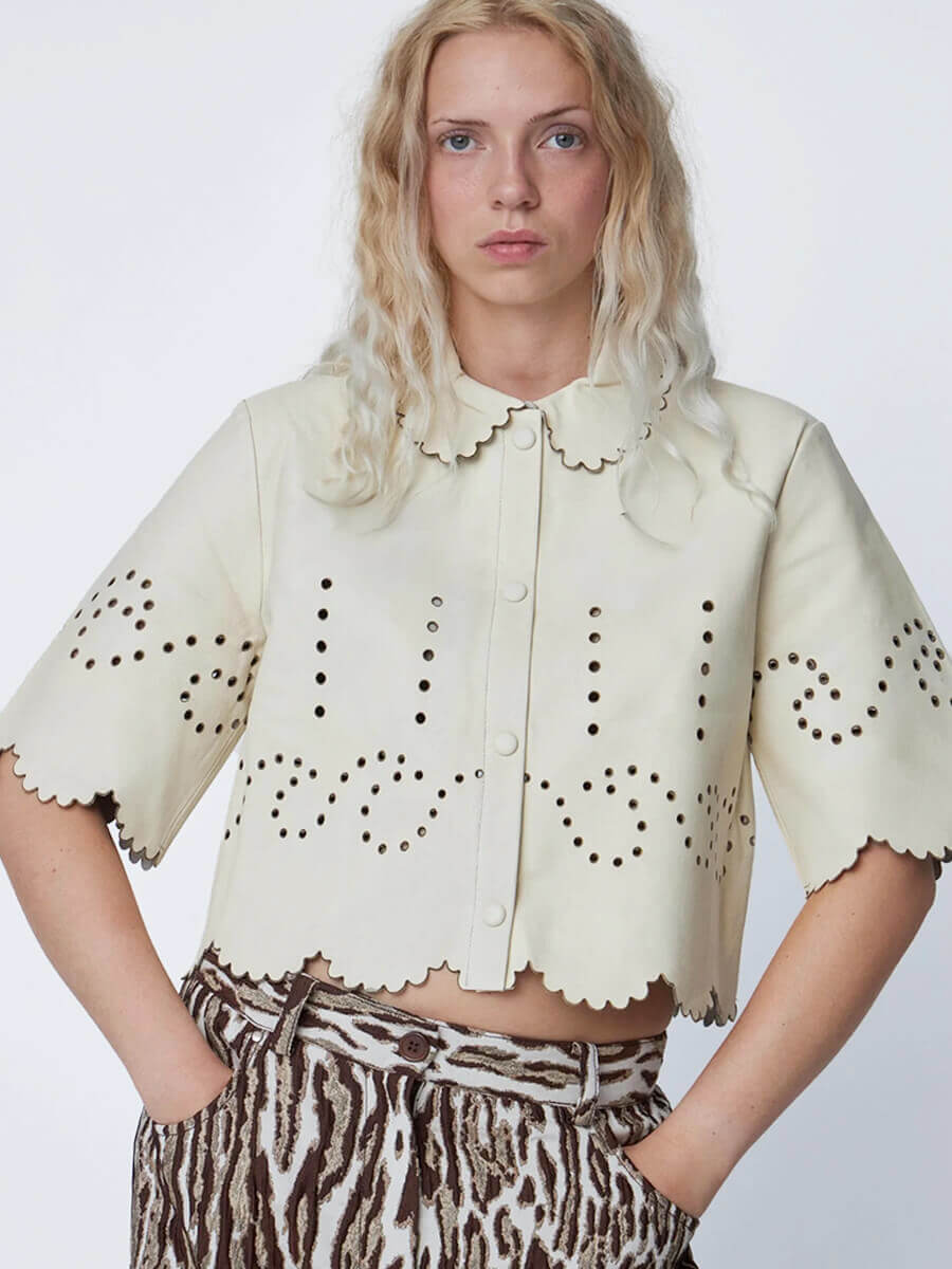 Stella Nova Pointelle Leather Shirt - Almost White
