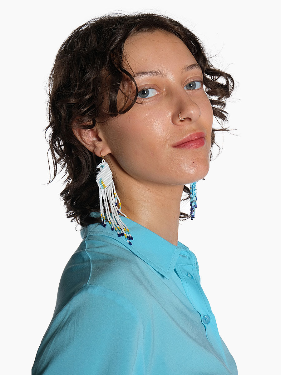 Sui Ava Parrot Miyuki Earring - White