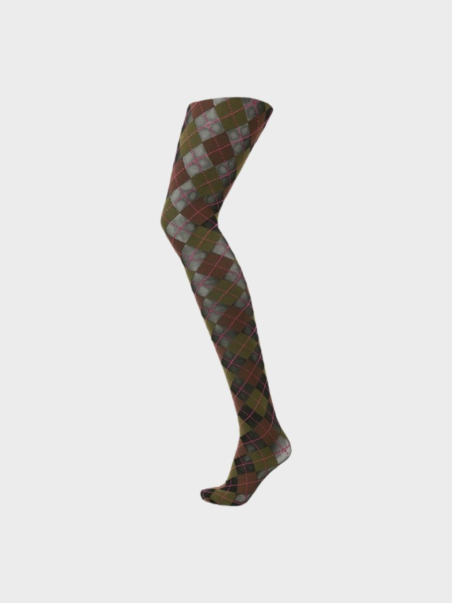 Sui Ava - Argyle Tights - Green/Brown/Black