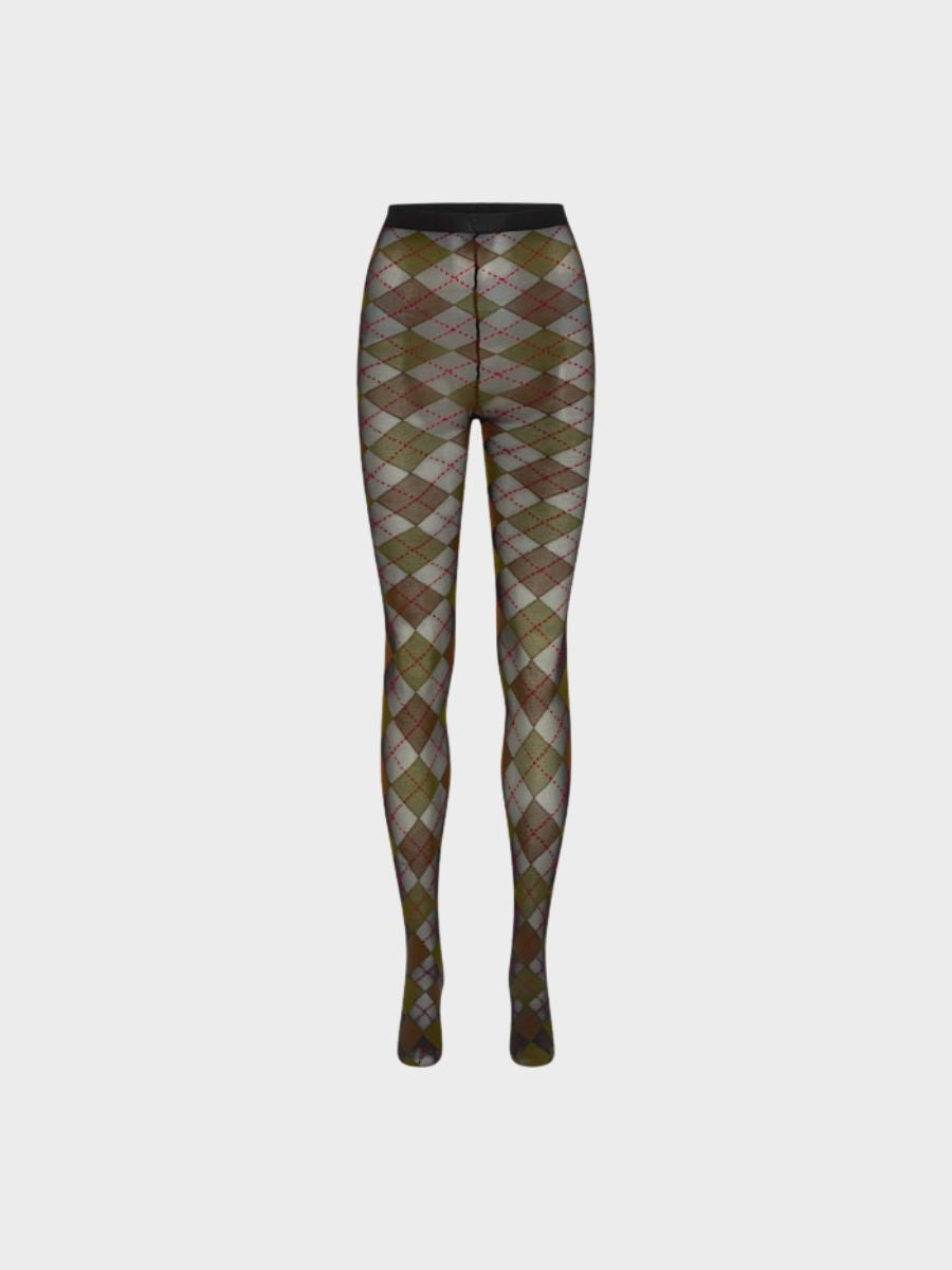 Sui Ava - Argyle Tights - Green/Brown/Black