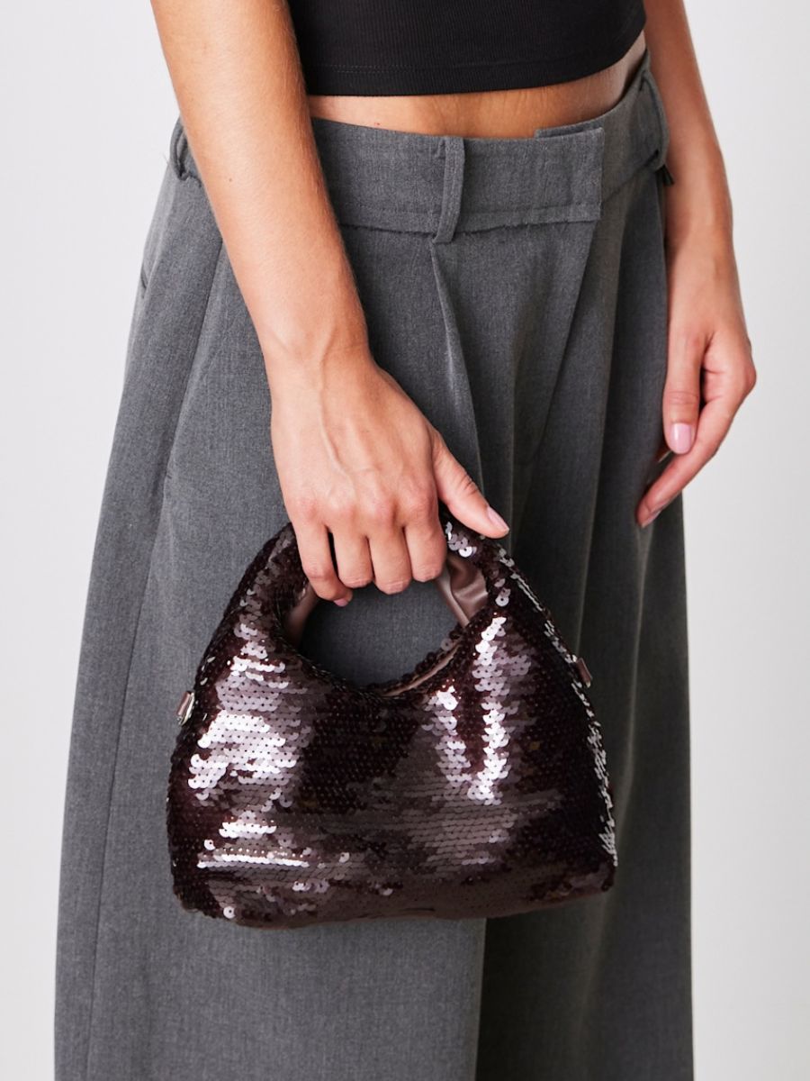 Sui Ava - Mini Hobo Sequin Bag - Dark Brown