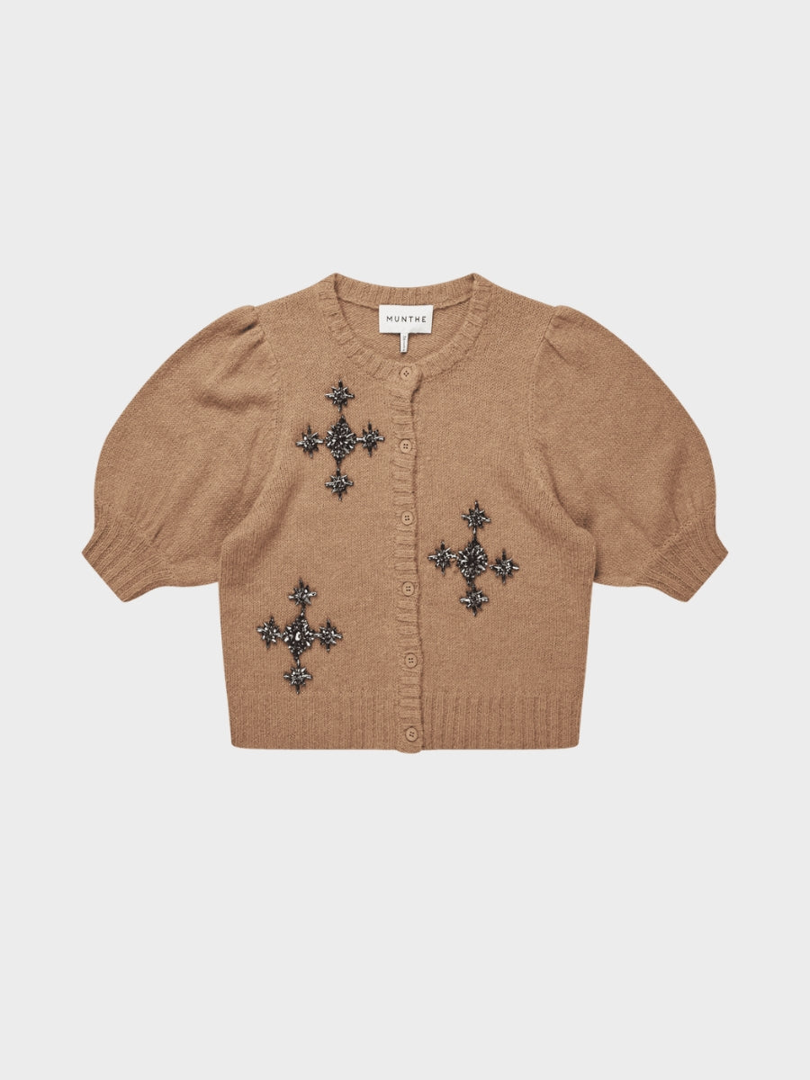 Munthe Vocca Cardigan Flat product shot showing short bell sleeves