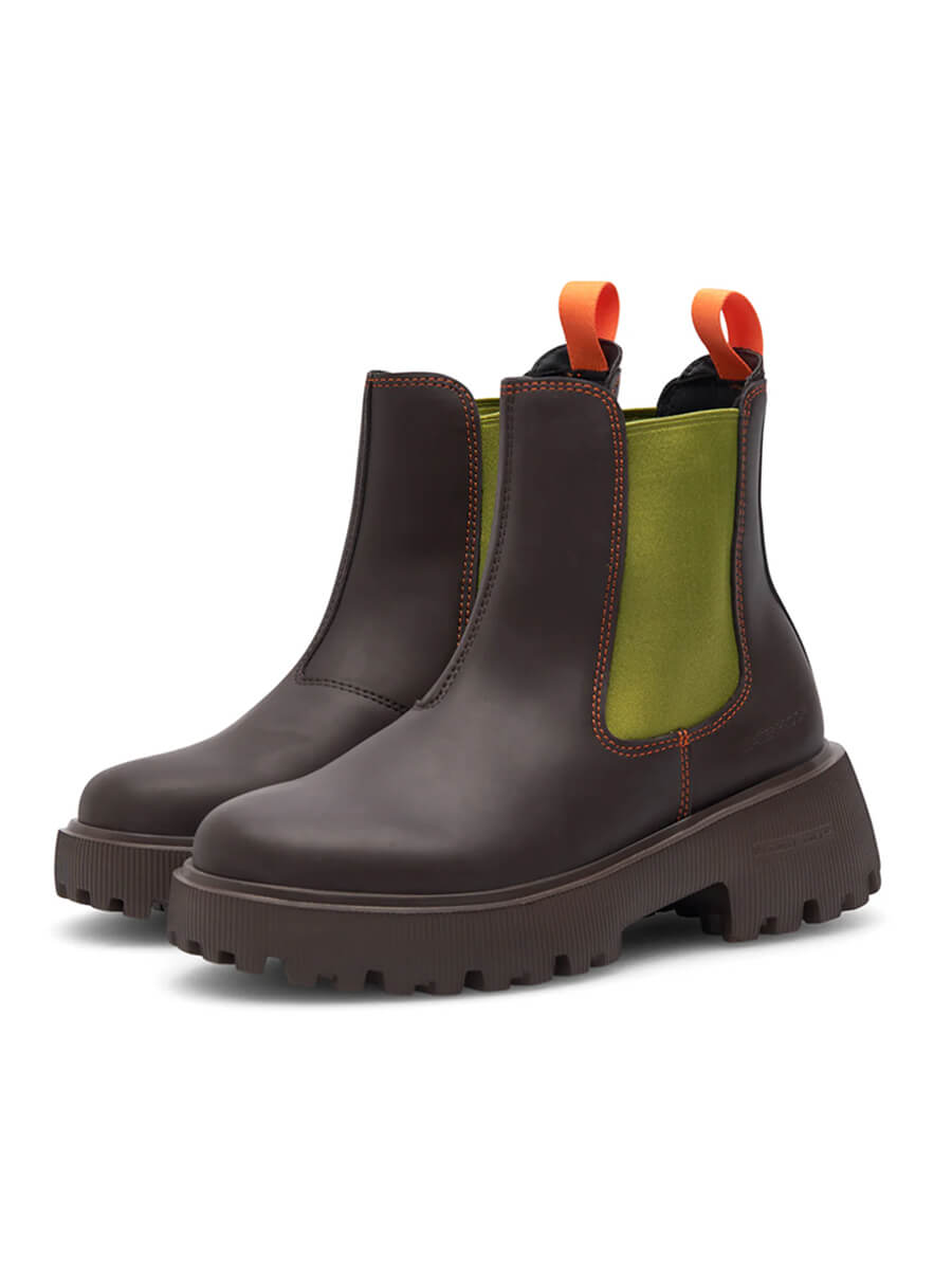 Woden Aya Waterproof Boots - Chocolate/Bambus Green.