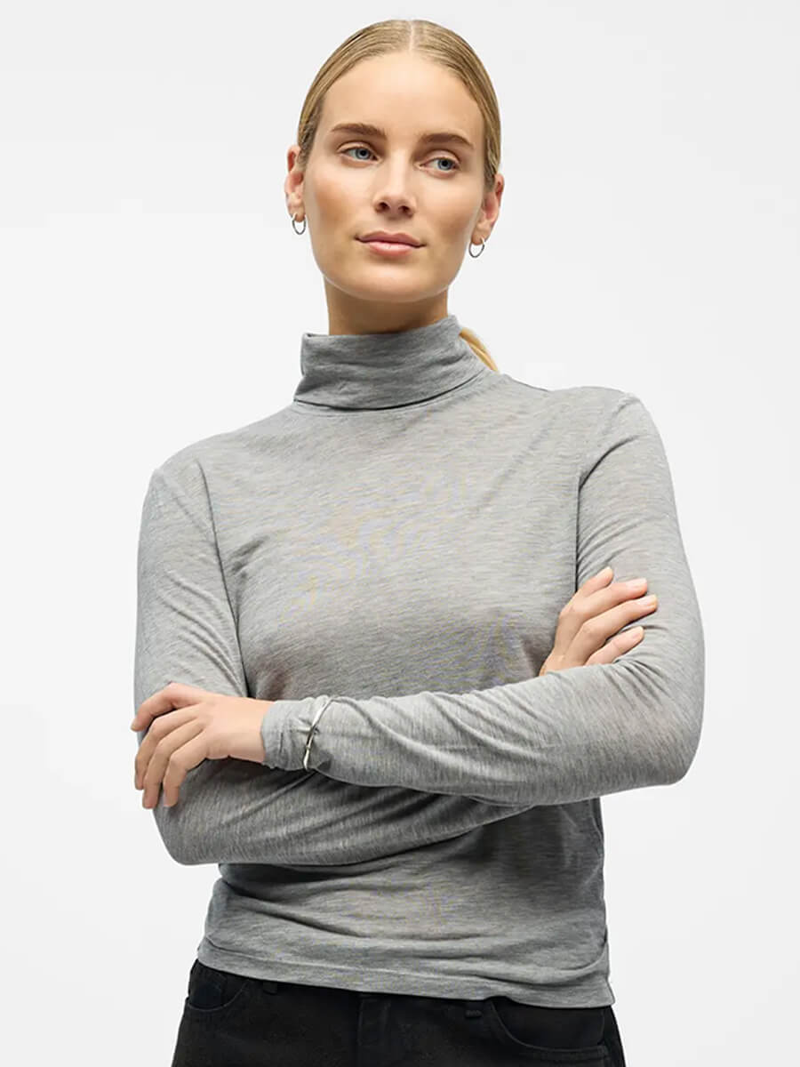 Object Zofia Sli Long Sleeved Rollneck - Grey Melange