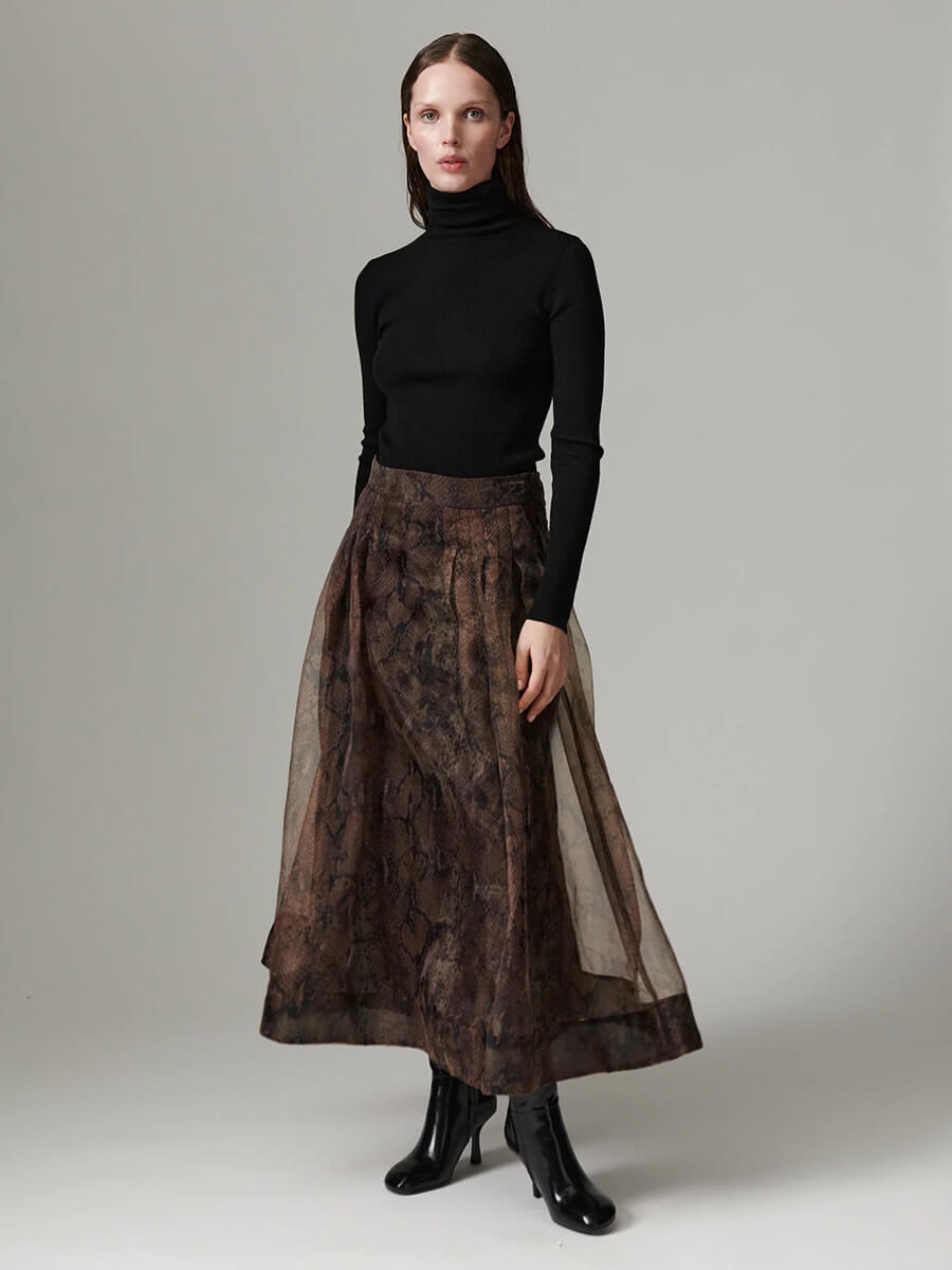 day birger et mikkelsen Chai Organza Skirt - Brown Snakey