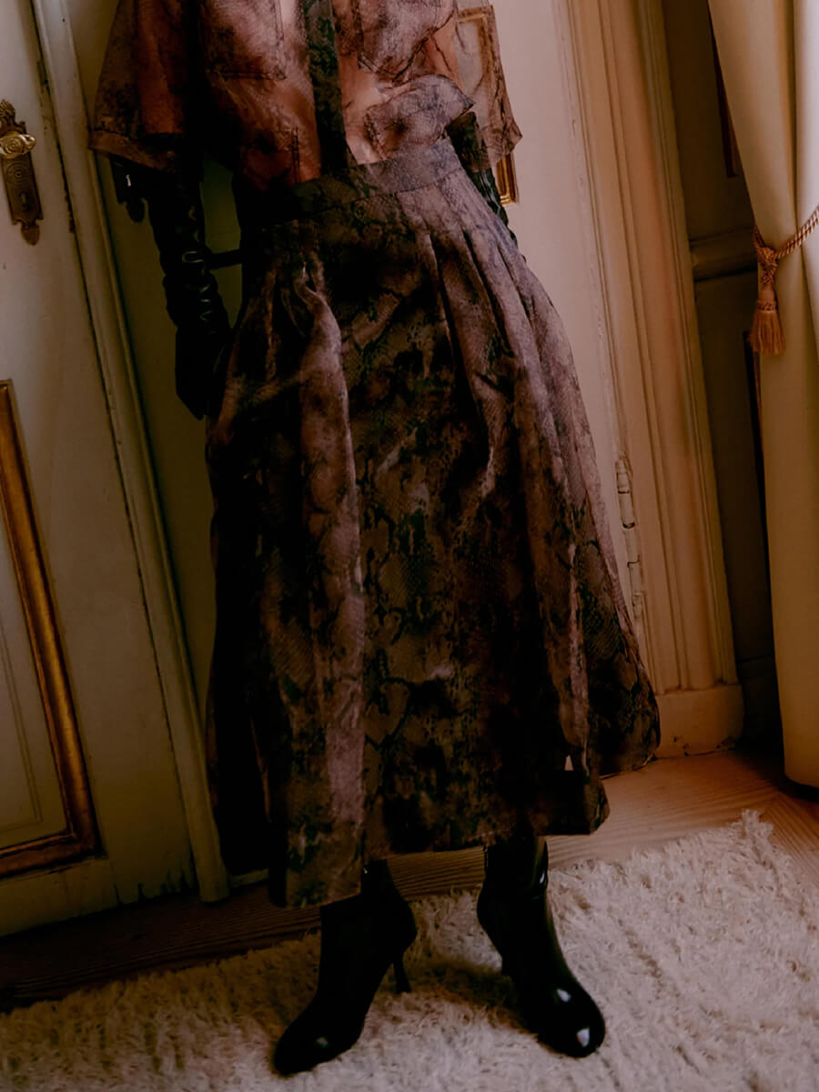 day birger et mikkelsen Chai Organza Skirt - Brown Snakey