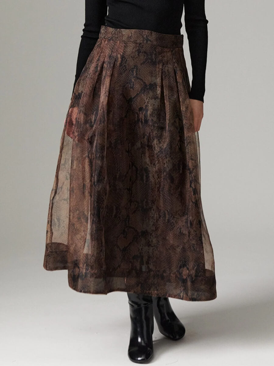 day birger et mikkelsen Chai Organza Skirt - Brown Snakey
