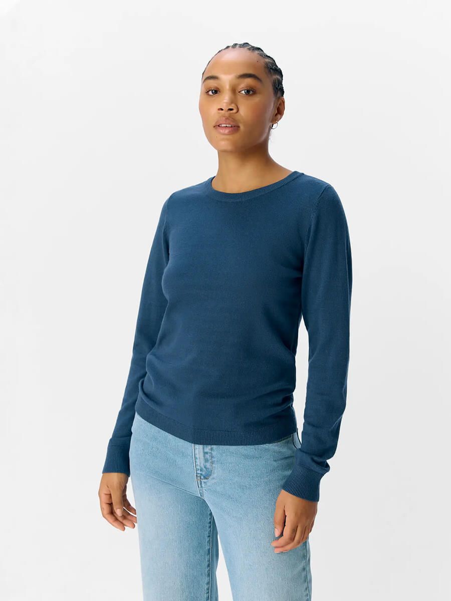 Object - OBJThess O-neck - Dark Denim Melange