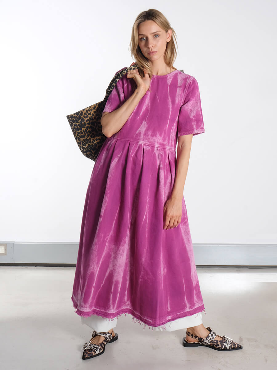 gann Overdyed Heavy Denim Open Back Midi Dress - Boysenberry