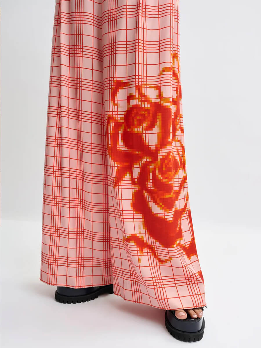 Essentiel Antwerp Jane Wide Leg Pants - Pink and Red