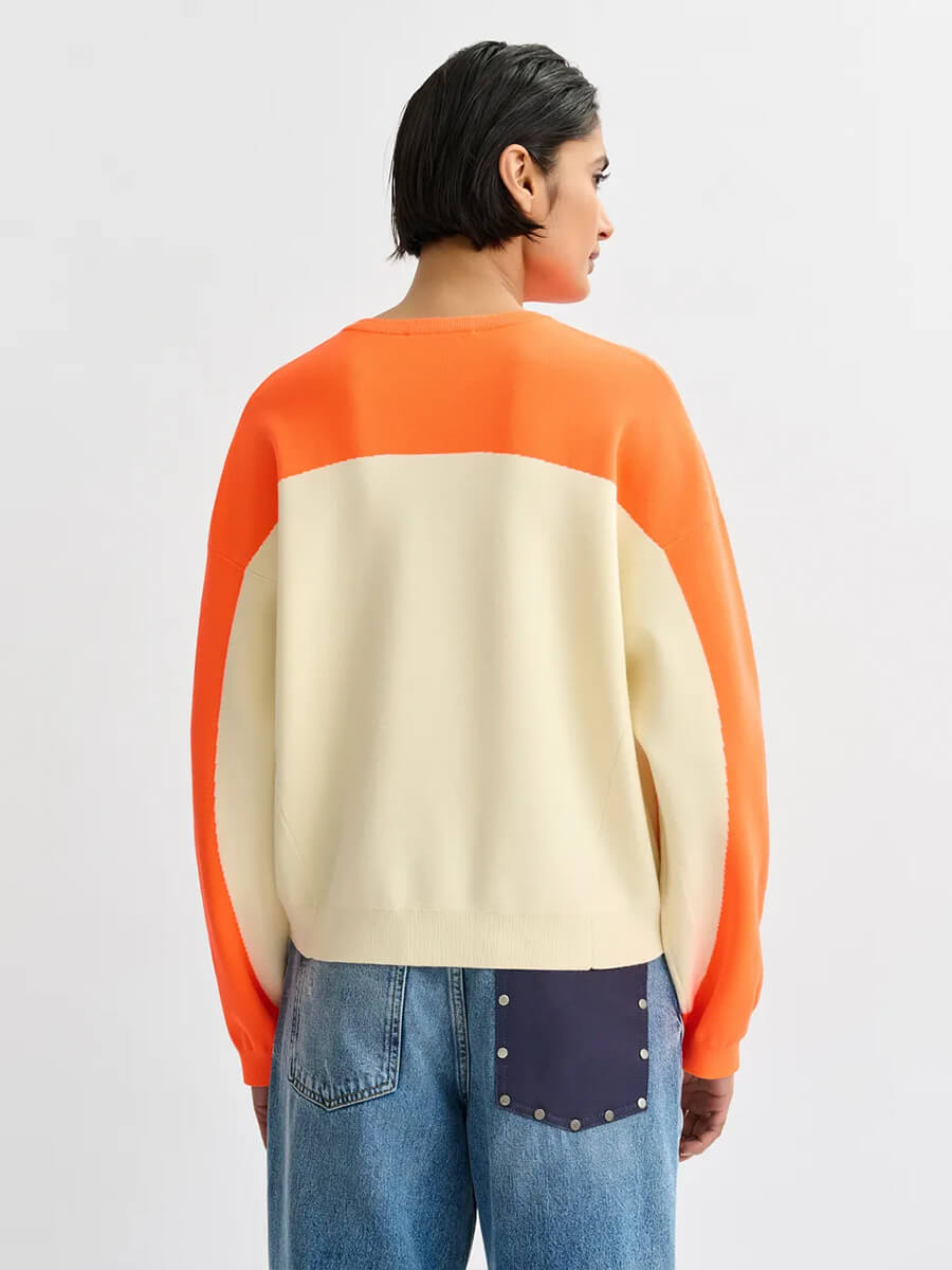 Essentiel Antwerp Joto Pullover - Off White and Neon Orange