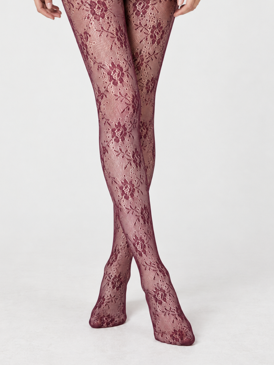 Lace Tights - Burgundy