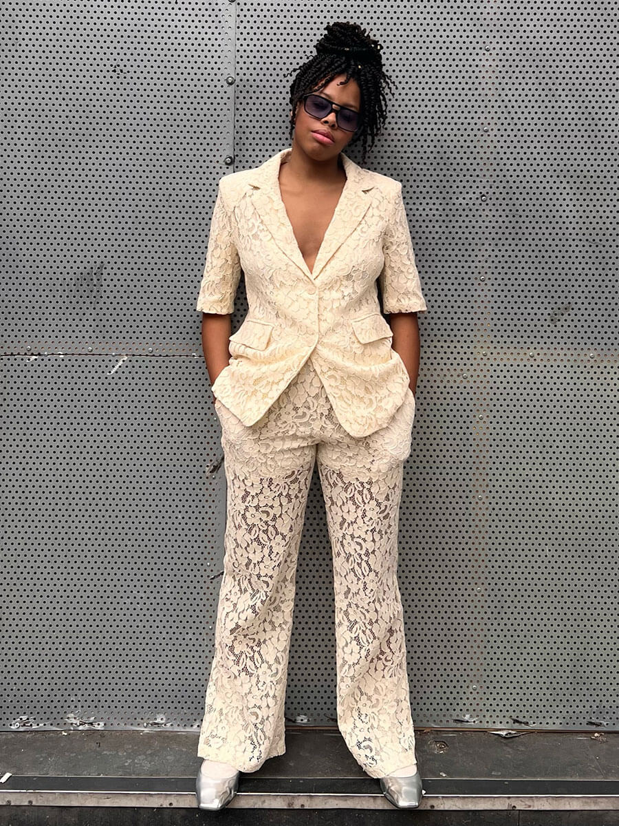 object-ritta-lace-trousers-lace blazer sandshell-objritta