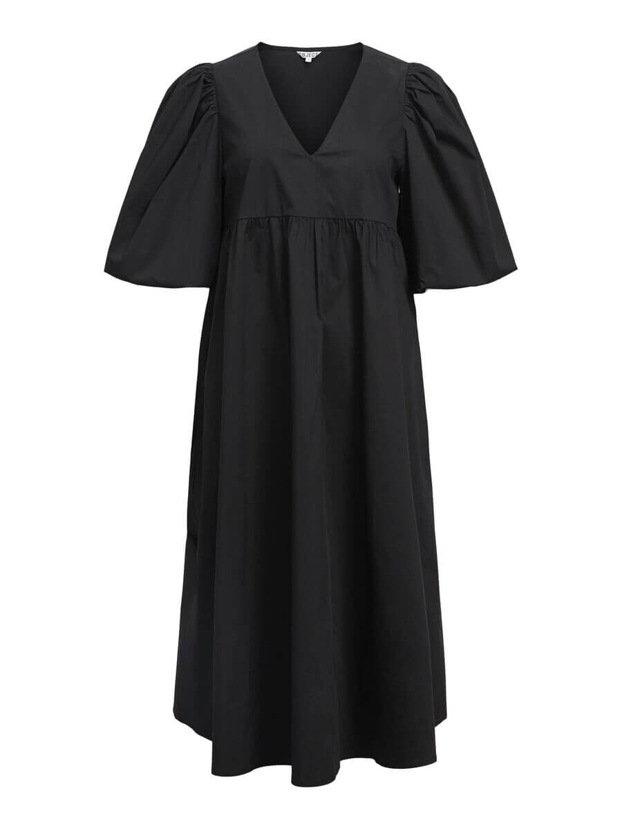 object Paige Puff Sleeved Midi Dress - Black