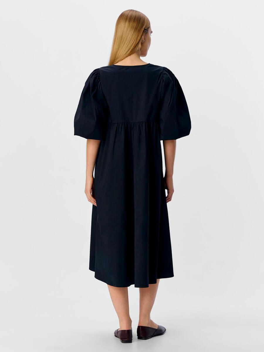 object Paige Puff Sleeved Midi Dress - Black