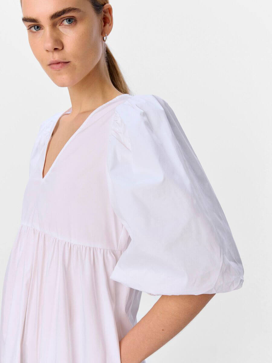 object Paige Puff Sleeved Midi Dress - White