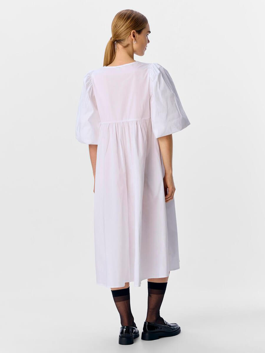object Paige Puff Sleeved Midi Dress - White