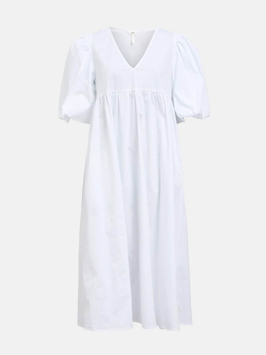 object Paige Puff Sleeved Midi Dress - White