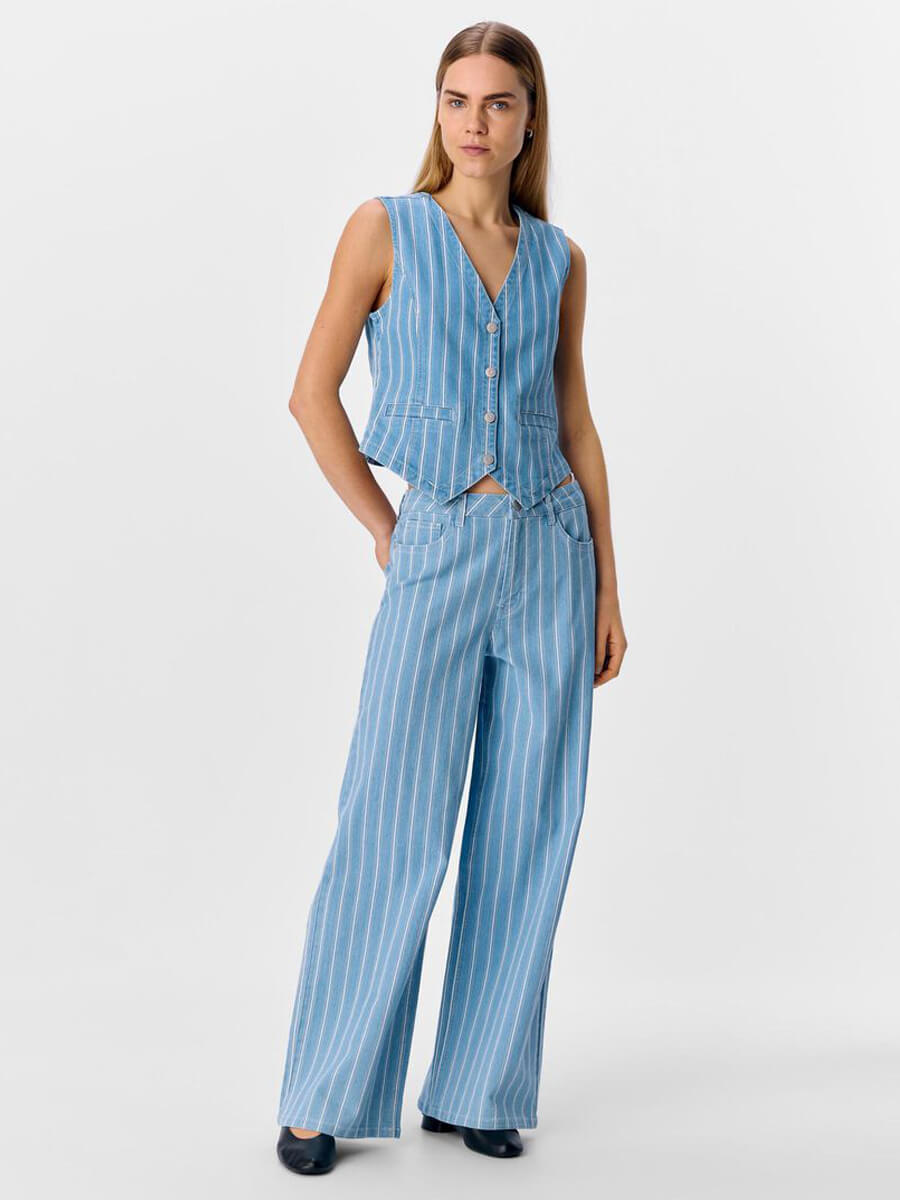object Striped Waistcoat - Light Blue Denim