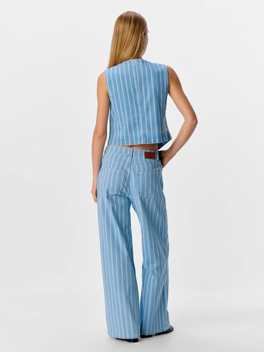 Object - Striped Waistcoat - Light Blue Denim