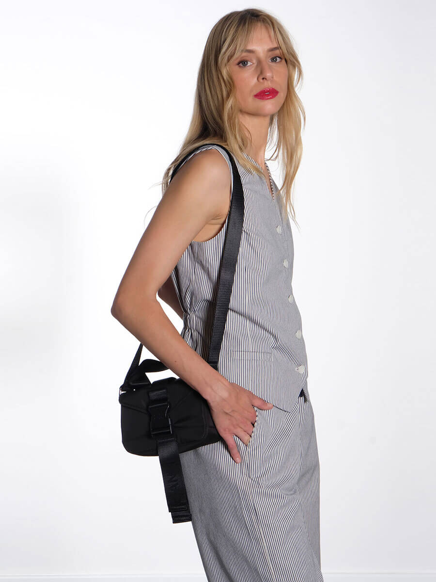 ganni black tech mini satchel bag