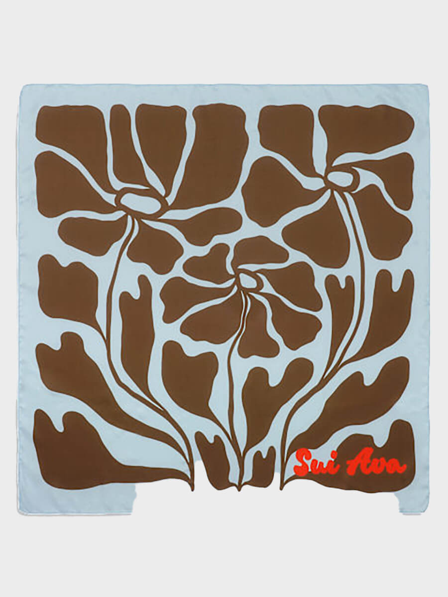SUI AVA Soft Floral Scarf - Blue/Brown