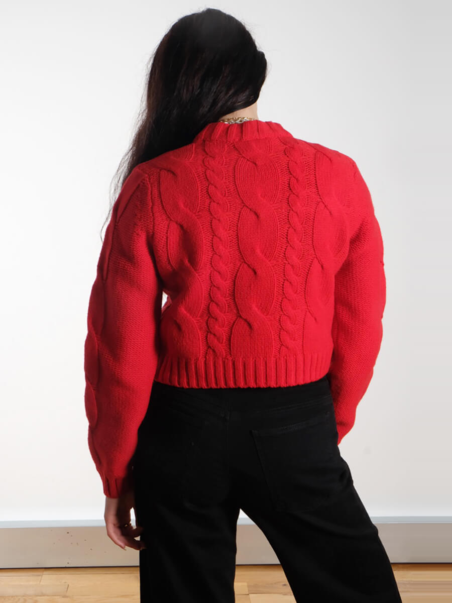 Cropped Cable Knit - Deep Red