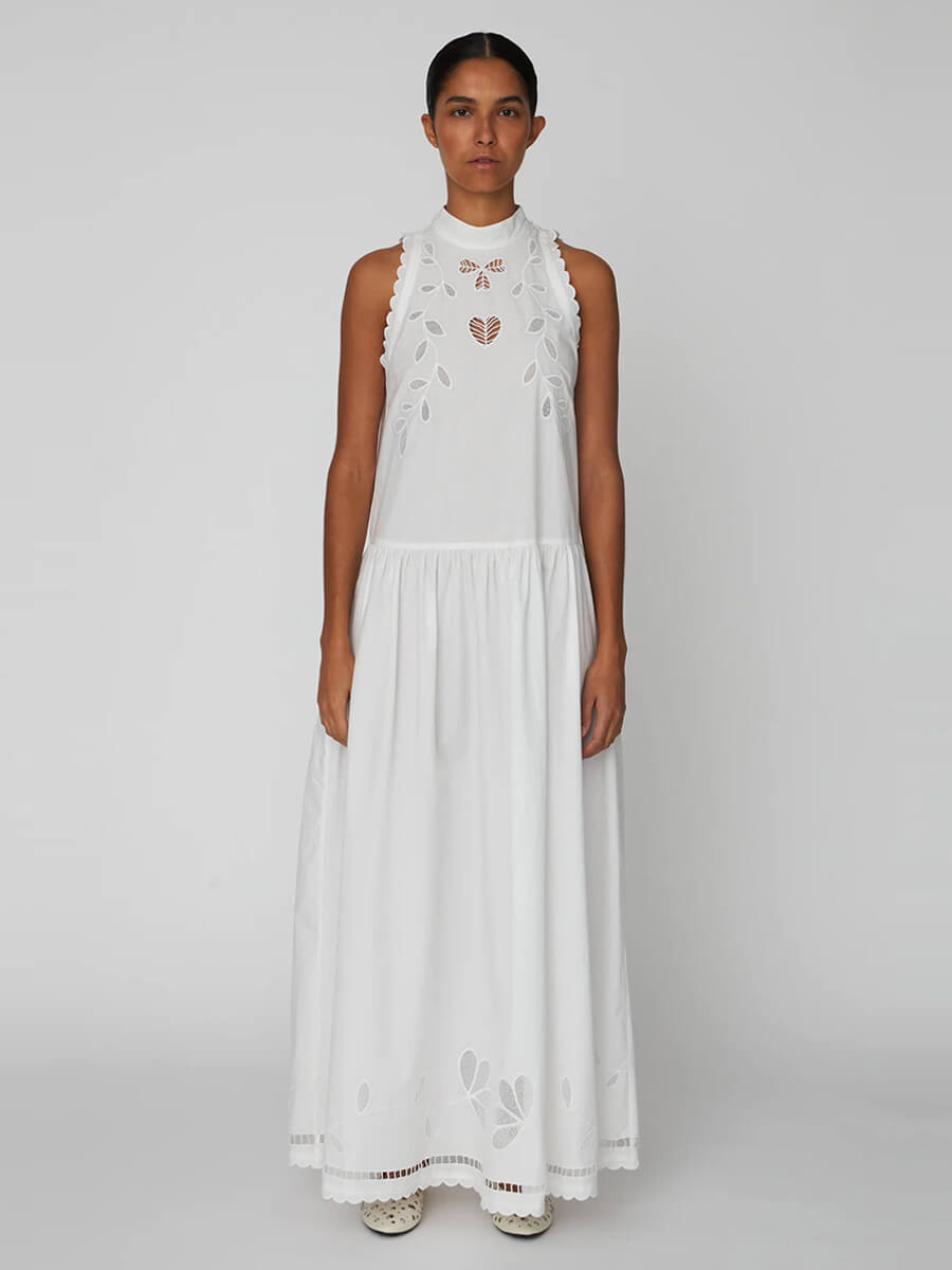 stella nova Embroidery Anglaise Sleeveless Maxi Dress - Off white