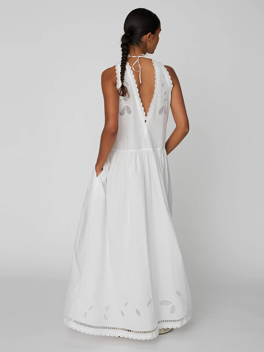 stella nova Embroidery Anglaise Sleeveless Maxi Dress - Off white