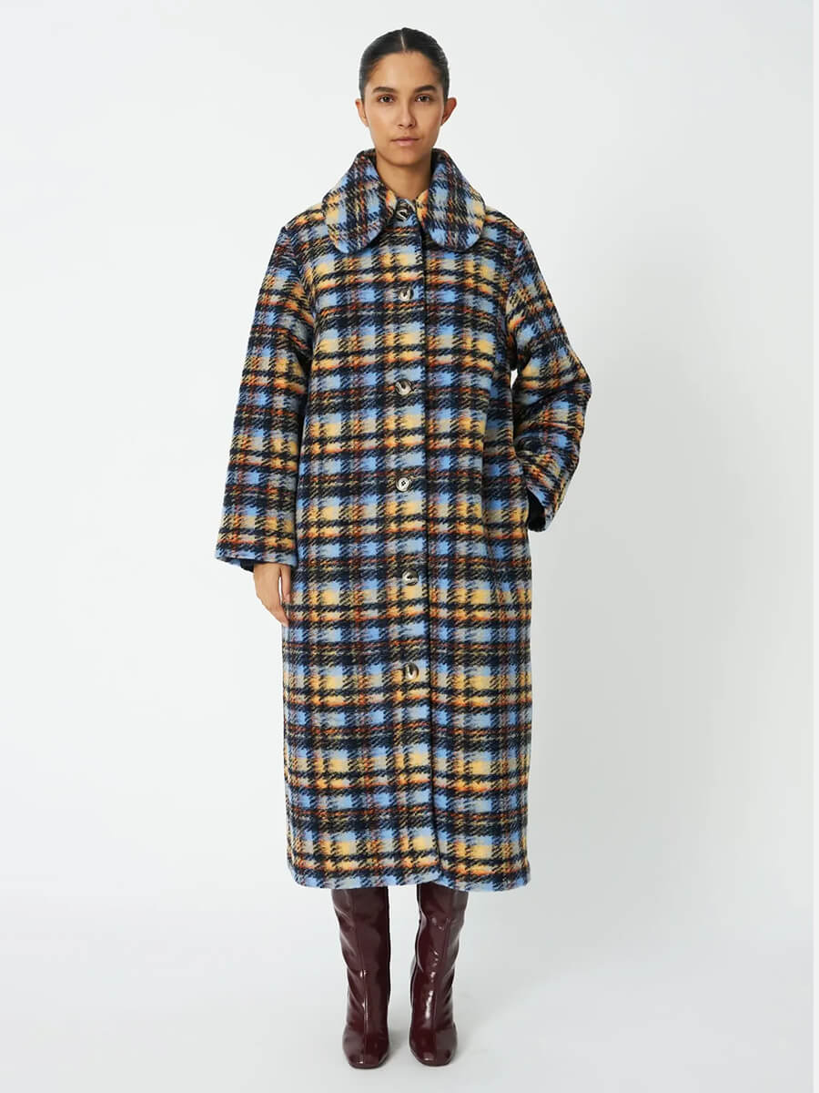 Long Wool Checked Coat - Multi Checks