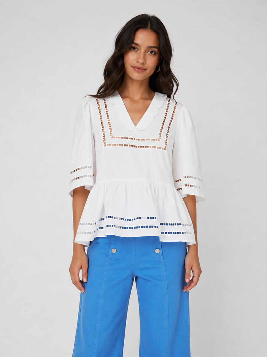 STELLA NOVA
Top with Scallop Edge Collar - White